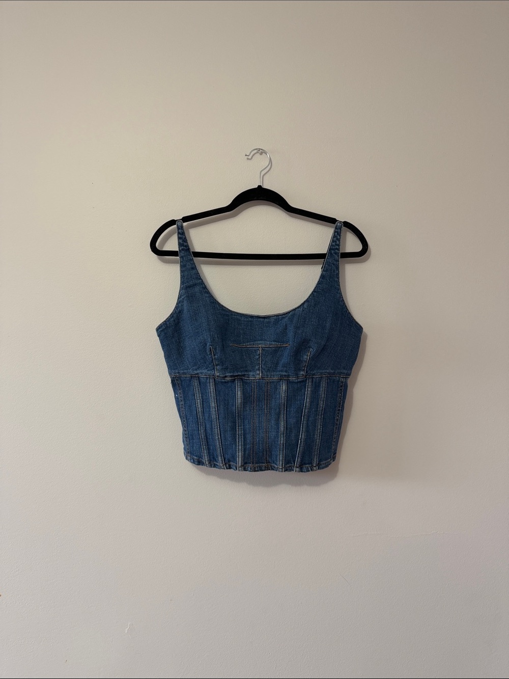 Maeve Blue Denim Corset Crop Top